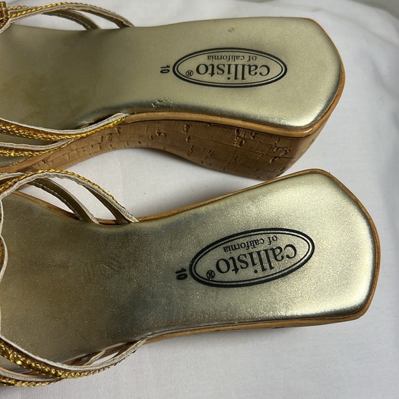 Woman Pre-Owned Callisto of California Gold Slip on Wedge Sandals Eur 40 US 9.5 - Picture 3 of 7
